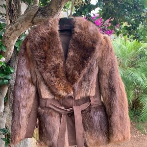 Retro Beaver & Leather Fitted Coat From Germany